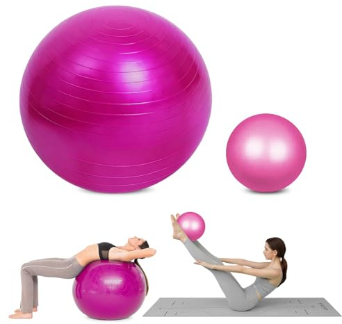 flintronic Gymnastikbollset, mjuk yogaboll med uppblåsbart sugrör, uppblåsbar fotpump, anti-burst-träningsboll för yoga, pilates, balans, sjukgymnastik, stretching (65 cm + 25 cm) rosa
