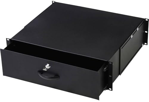 DIGITUS Bandeja para Documentos y Bandeja para Teclado, 19 Pulgadas, 3U, Profundidad de Instalación Variable, para Armarios de Red y Bastidores de Servidores, Bloqueable, Negro