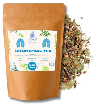 KUKER Bronchial Tea - Eucalyptus, Liquorice Blend & Elderflower Tea Bags - Cough Tea, Throat Comfort, Broncho Herbal Tea - 20 Tea Bags, 30g