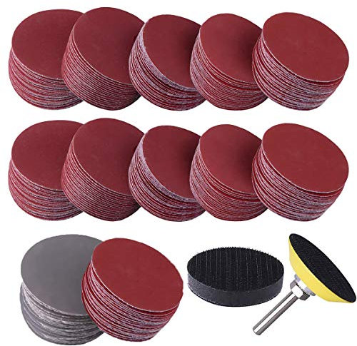 Keyohome 300 Pcs Sanding Discs Pads, 50mm/2Inch Hook and Loop Pads with 1/4 Shank Backing Pad & Foam Buffering Pad 80/180/240/320/400/600/800/1000/2000/3000 Grits