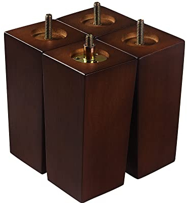 Couch Legs for Furniture Set of 4, Pyramid Square Wooden Furniture Legs 6 Inch, Mid Century Modern Brown Color Sofa Legs Replacement for Ottoman, Chair, Dresser, Coffee Table, Armchair, Settee