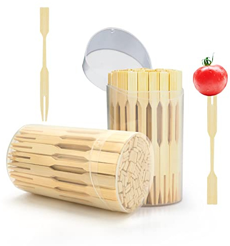 2 Packs Mini Bamboo Forks 3.5 inch, Small Forks for Appetizers, Cocktail Forks Fruit Forks, Toothpicks for Appetizer, Disposable Wooden/Wood Food Picks for Charcuterie Board Accessories. 220 PCS