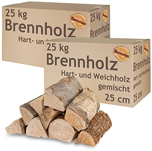 Bois de Chauffage Mixte 50 kg Hêtre Chêne Bouleau Pin Epicéa Bol à feu Bois pour poêles et cheminées Gril 25 cm Chambre séchés flameup