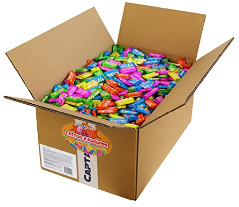 CAPTAIN PLAY Tattoo Kaugummi, 5kg Wurfmaterial Karneval, 2.000 Tattoo Kaugummi Retro Süßigkeiten in Einzelverpackung, Süßigkeiten Großpackungen