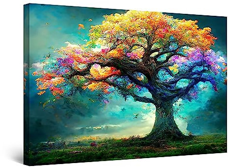 Startonight Quadro su Tela - Fata Albero Dipinto Colorato Arcobaleno - Grande Opere d'Arte Pronte per Appendere Stampa Moderna e Contemporanea 80 x 120 cm Idea Regalo Elegante Luminoso al Buio