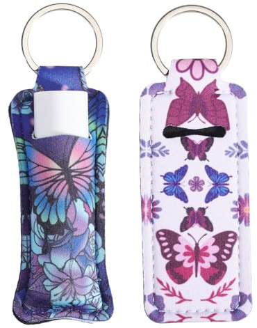 FREEBLOSS 2Pc Porte Clé Rouge a Lèvres Porte-Rouge a Lèvres Porte-Clé Porte-Rouge a Lèvres Papillon Porte-Clés Baume a Lèvres Pochette Portable pour Baume a Lèvres pour Femme