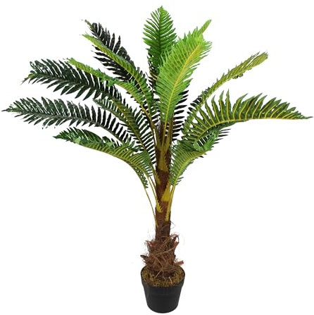 Künstliche Palme 100 cm mit 18 Palmenwedel wie echt Kunstpalme Kunstpflanze im Topf mit Palmenfaser