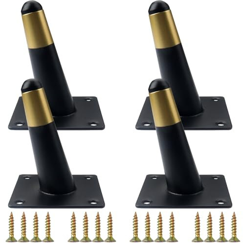 Roellgs Metal Diagonal Furniture Legs, 4 Pieces Support Modern Tapered Replacement for Desks, Beds, Cabinets, Chairs, Sofas, Black Gold (10 cm) ro-19-6-19