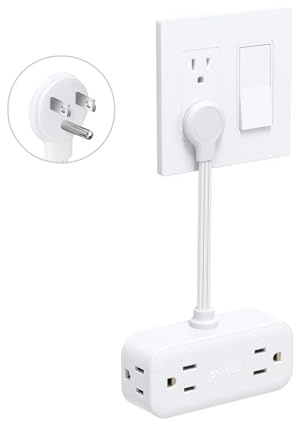 TROND Outlet Extender with 6 Inch Cord, Flat Plug Adapter with 4 Electrical Sockets and 4 USB Ports, Wall Mountable, Multi Plug Wall Outlet for Home Office Travel Dorm, Cruise Ship Essentials, White