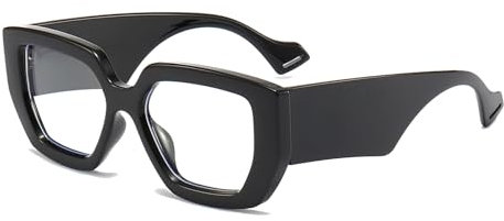 LJCZKA übergroß Blaulichtfilter Brille Quadratisch Damen Herren, Eckig Brille Ohne Stärke Dicker Rahmen Anti-Müdigkeit für PC, TV und Handy