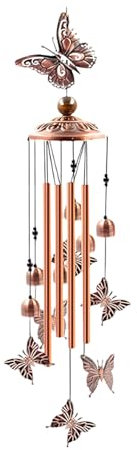 Carillon éolien en forme de papillon pour extérieur, décoration de jardin avec 4 tubes accordés en métal, carillon éolien commémoratif pour jardin, terrasse, cour, balcon, arbre.