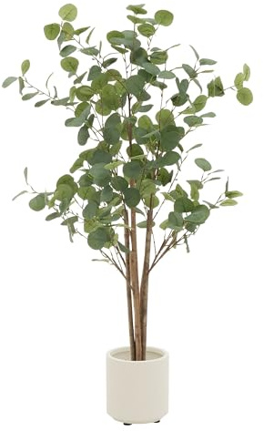 ML-Design Eucalyptus Artificiel 120 cm Décoratif, Plante Verte Grande avec Tronc en Bois Naturel, Fausse Plante en Pot, Déco Aspect Naturel, Arbre pour Intérieur/Extérieur Chambre Balcon Salon Bureau