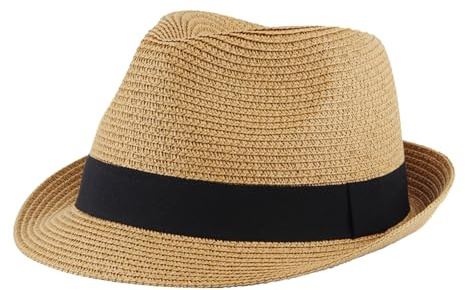 TINAYAUE Kids Fedora Hat Jazz Sun Straw Hats Summer Travel School Fancy Panama Trilby Hat Roll Up Short Brim Beach Cap for Boys Girls 2-7 Years