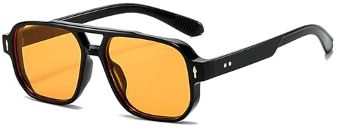 LJCZKA Retro Pilote Lunettes de Soleil pour Femme et Homme Lunettes de Soleil Carrée Double Pont Années 70 Mode Protection UV400