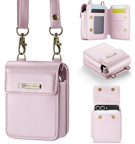 for Galaxy Z Flip 7 7 FE 6 5 4 3 Phone Case Wallet Crossbody, RFID Blocking Card Holder Magnetic Snap PU Leather Mini Bag Wallet Phone Case for Motorola Razr 2023/razr+/razr 2024/Razr Plus 2024 Pink