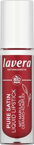 lavera Pure Satin Liquid Lipstick -Poppy Red 01 - intensives Farbergebnis - pflegende Rezeptur - soft-shiny Finish - Naturkosmetik - 1 Stück