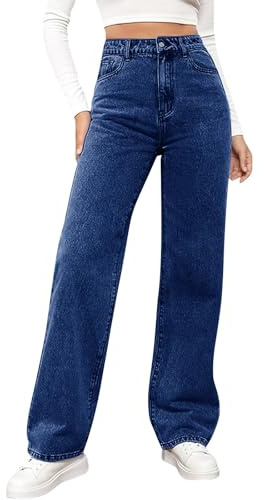DUHGBNE Jeans Donna Vita Alta Jeans Donna Curvyy Gamba Dritta Pantalone Pantaloni in Denim Tinta Unita con Taschee Taglie Forti Elasticizzati Palazzoo Pantaloni Donna Baggy Wide Leg Fit
