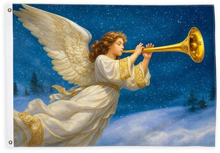 Bandiere di angelo per esterni, ali di tromba celesti, Natale blu, bandiere decorative per esterni, con occhiello, decorazione per balcone, terrazza, giardino, ingresso, casa, 0,6 x 0,9 m