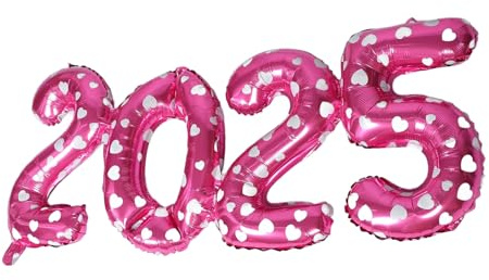 PAMINGONO 2025 Inflatable Number Balloons with Crown Aluminum Film Pink Printed New Year Party Decorations and Festival Balloon Decor for Eve Celebration