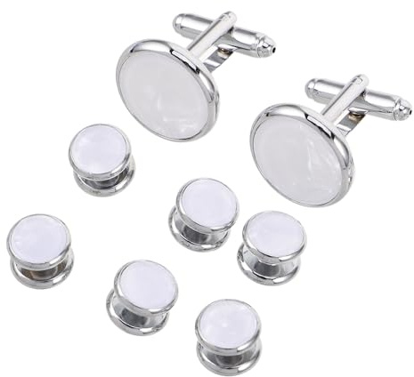 BESPORTBLE Gemelli da Uomo Rotondi in Madreperla Bianca Bottoni per Camicia da Smoking, Set Coordinato per Sposo e Abiti Eleganti, Accessori per Polsini Formali in Occasioni Matrimoniali