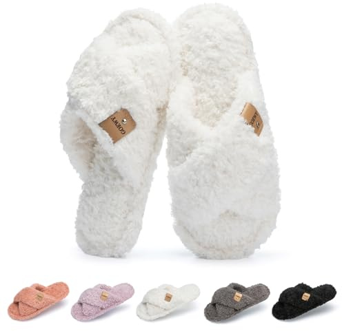 GOEWY Chaussons Femme - Mousse Mémoire, Bout Ouvert Brides Croisées Semelle Antidérapante - Confort Tendance, Cadeau pour les femmes Idée