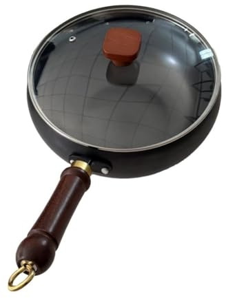 Helilyco Hierro fundido forjado a mano para sartén Big Belly de 26,5 cm, sin revestimiento y compatible con inducción, cocción lenta a fuego lento y cocción a alta temperatura, olla de 28 cm + tapa de