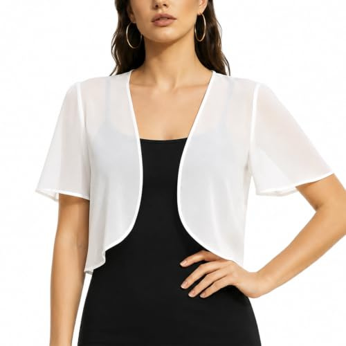 Kanzith Bolero Shrug for Women, Sheer Chiffon Cardigans UK Ladies | Lightweight Shawl Tops Cardigan Jackets for Evening Wedding Summer Outfits, Short Sleeve