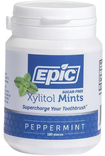 Epic Dental 100% Xylitol Sweetened Breath Mints, Peppermint, 180 Count