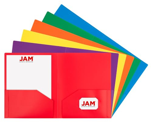 JAM PAPER Heavy Duty Plastic 2 Pocket Extra Tough School Folders - Assorted Primary Colors - 6/Pack