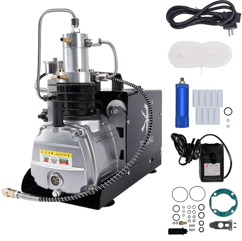 TUXING PCP-Luftkompressor,4500 psi/30 MPa/300 bar Tauchkompressor,elektrischer Kompressor mit einstellbarem Druck und Wasser-/Lüfter-Dual-Kühlsystem für PCP-Luftgewehr,Tauchflaschenladung Schwarz