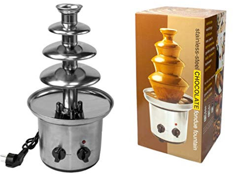 Original Fuente de Chocolate de 4 Pisos en Acero Inoxidable. Foundue. Material de Cocina. Regalos Originales para Fiestas Infantiles. Cumpleños, Bodas, Bautizos y Comuniones. DC
