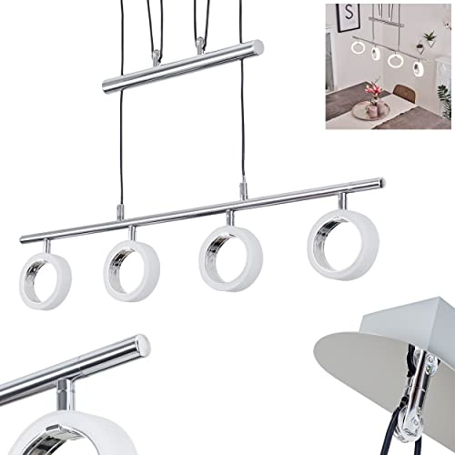 LED-pendellampa Globine, justerbar pendellampa av metall/plast i kromfärgad/vit, pendellampa i modern design, höjd max. 170 cm, LED 14 Watt, 1480 Lumen, 3000 K