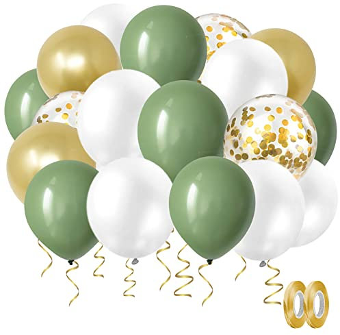 Olivgrüner Retro Ballon, Weiße und Gold Konfetti Ballons für Geburtstag, Hochzeit, Baby Dusche, Junggesellenabschied Dekorationen