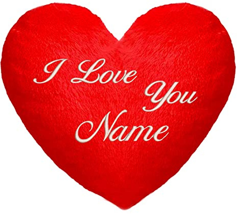 Ferocity Regalo di San Valentino per Lui o per Lei - Cuscino Personalizzato (35 x 40 cm) a Forma di Cuore I Love You + Ricamato con Il Testo del Tuo Nome; Minky; Anniversario, Compleanno [091]
