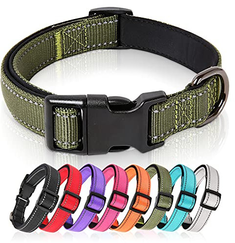 HEELE Hundehalsband, Hundehalsband aus Nylon, Reflektierend Halsband Hund mit Weich Neopren Gepolstert für Welpen Kleine Mittel Große Hunde Läng Einstellbereich 26-38cm, Grün, S