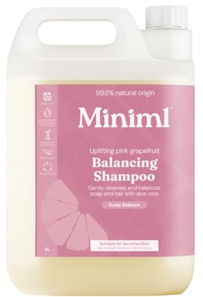 Miniml Natural Hair Shampoo Eco Friendly – 5L Refill Pink Grapefruit & Aloe Vera Men and Womens Sensitive Scalp & Skin Cruelty Free Vegan Shampoo - For Greasy, Curly, Dry and Dandruff Hair