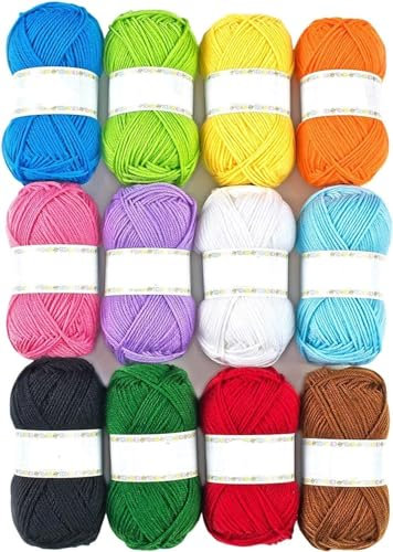 12x 10g Acrylic Yarn Knitting Wool Crochet Yarn, Ideal for Beginners, Kids Crafts, Small Projects