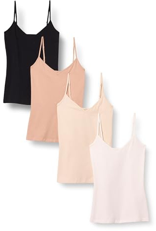 Amazon Essentials Women's Knitted V-Neck Layering Cami (Available in Plus Size), Pack of 4