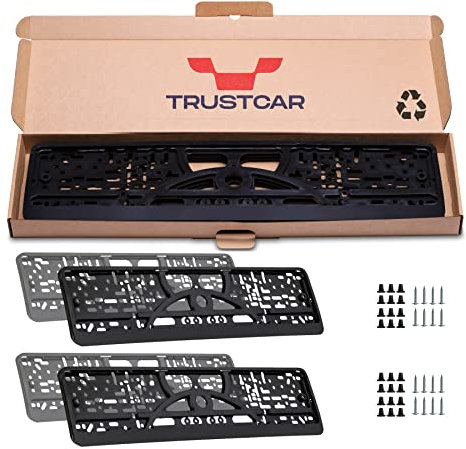 TRUSTCAR 4-STK-registreringsskylthållare – svart nummerplåtshållare för EU – tillförlitligt grepp (520 mm x 110 mm) – registreringsskylthållare – hållare för registreringsskylt/nummerplåtsskydd