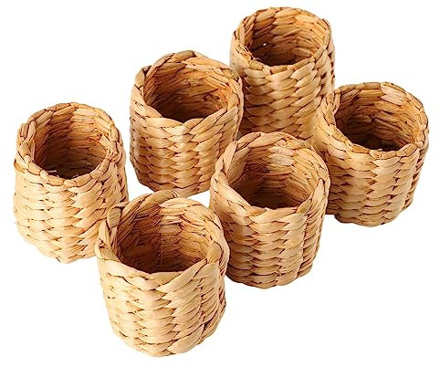 Belupai 6 Pièces Ronds de Serviette Tissés, Porte-Serviettes Ronds en Rotin Rétro Boho Anneaux de Serviette en Herbe Tressés à la Main en Vrac pour Cérémonie de Mariage Fête de Noël Décor de Table