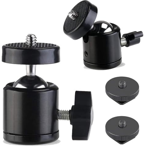 Universal 1/4 Swivel Mini Ball Head Screw Tripod Mount with Hot Shoe（2 Pack）, Eszkozta 360 Degree Rotating Mount Base Adapter for DSLR Cameras HTC Vive Tripods Monopods Camcorder Light Stand…