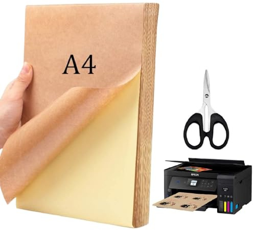 A4 Carta Kraft Adesiva Etichette, Carta Autoadesiva A4 Kraft,Adesiva per Stampante, 25PCS Adesivi Stampabili Fogli Adesivi Stampabili Etichette Autoadesive Stampante per Marca Artigianale Marrone