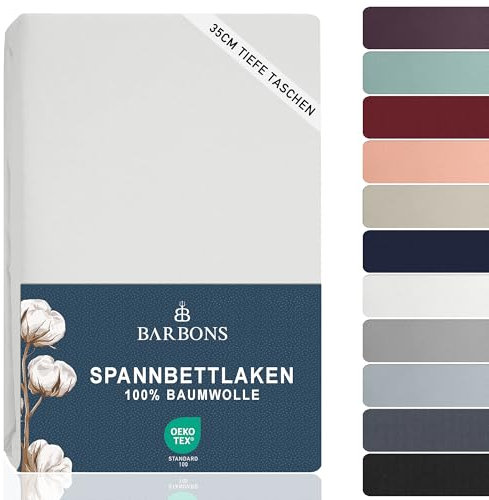 BARBONS Spannbettlaken 200x200cm - 100% Baumwolle Spannbetttuch Oeko-TEX Zertifiziert Bettlaken Jersey Bettwaren und Bettbezug für Boxspringbett und Dicke Matratzen bis 27 cm - Weiss 200 x 200