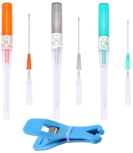 IKOPFLN 3 PCS Aghi per piercing set con una clip blu, 14G 16G 18G Catetere aghi piercing cava orecchio naso pancia labbro capezzolo Piercing acciaio inox sterilizzato aghi piercing Kit