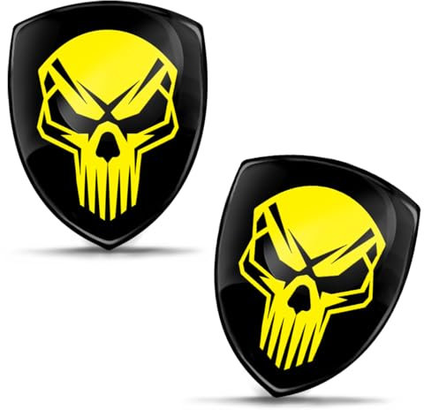 Biomar Labs 2 x Aufkleber 3D Gel Silikon Stickers Autoaufkleber Auto Motorrad Fahrra Schwarz/Gelb Schädel Totenkopf KS 48 NEW