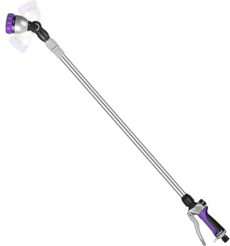 RESTMO 36”-60” (3ft-5ft) Metal Watering Wand, Long Telescopic Tube | 180° Adjustable Ratcheting Head | 7 Spray Patterns | Flow Control, Garden Hose Sprayer to Water Hanging Baskets, Shrubs,Purple