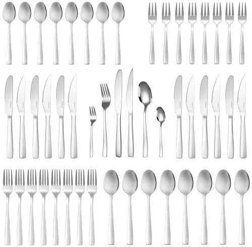 Edelstahl Besteck Set 12 Personen, 72-teiliges Essbesteck 12 Personen Spülmaschinenfest Rostfrei, Messer Gabel Löffel Set mit Steakmesser, Silbernes Tafelbesteck, Besteckset für Haus & Gastronomie