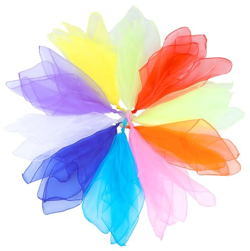 Bewudy 10 Stück Jongliertücher, Chiffontücher Für Tanzen Seidentücher Kinder Bunt Jongliertücher 60 x 60 cm Tanztücher Kinder Bunt Seidentücher Für Kindergarten Kindershow Sensorisches Jonglieren