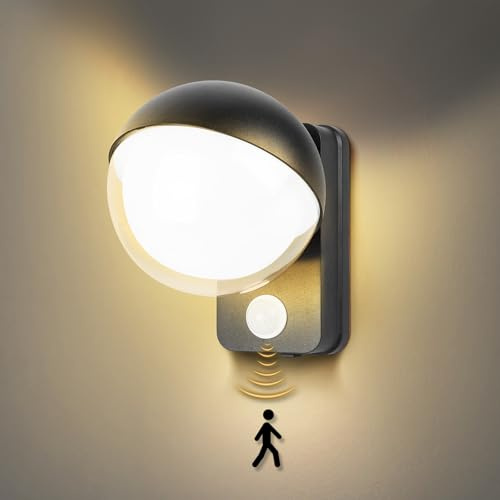 GBKDQQ Utomhusvägglampa med rörelsesensor, LED 18 W, varmvit, 3 000 K, justerbar ljusstråle för balkong, trädgård, vattentät IP65