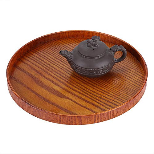 Bandeja Redonda para decoración del hogar, Bandeja de Madera para Servir, Agua Potable con Bordes elevados para el hogar, Cocina, Restaurante (diámetro 33cm)